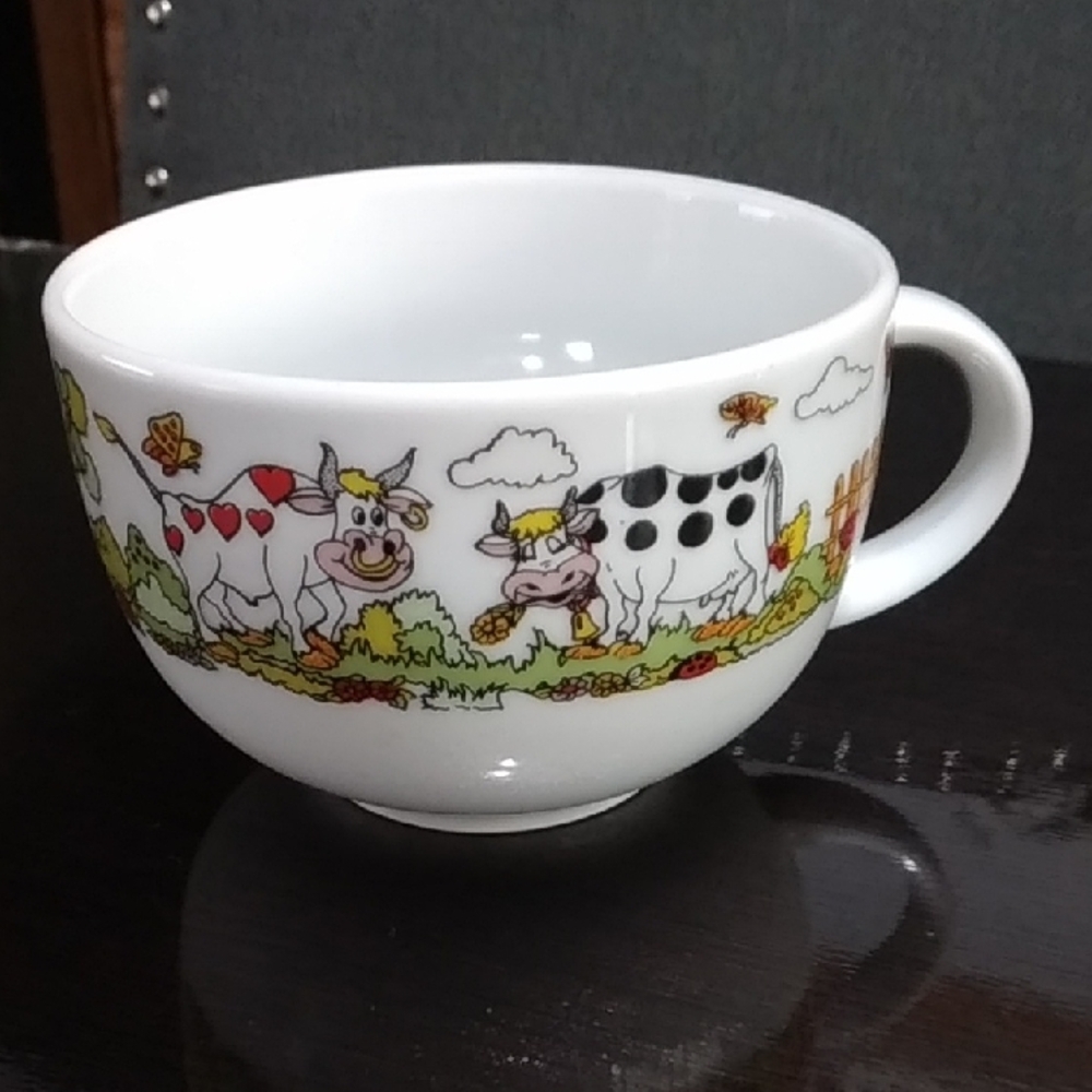 White Ceramic Cup with Cow Design Soup Or Coffee ?